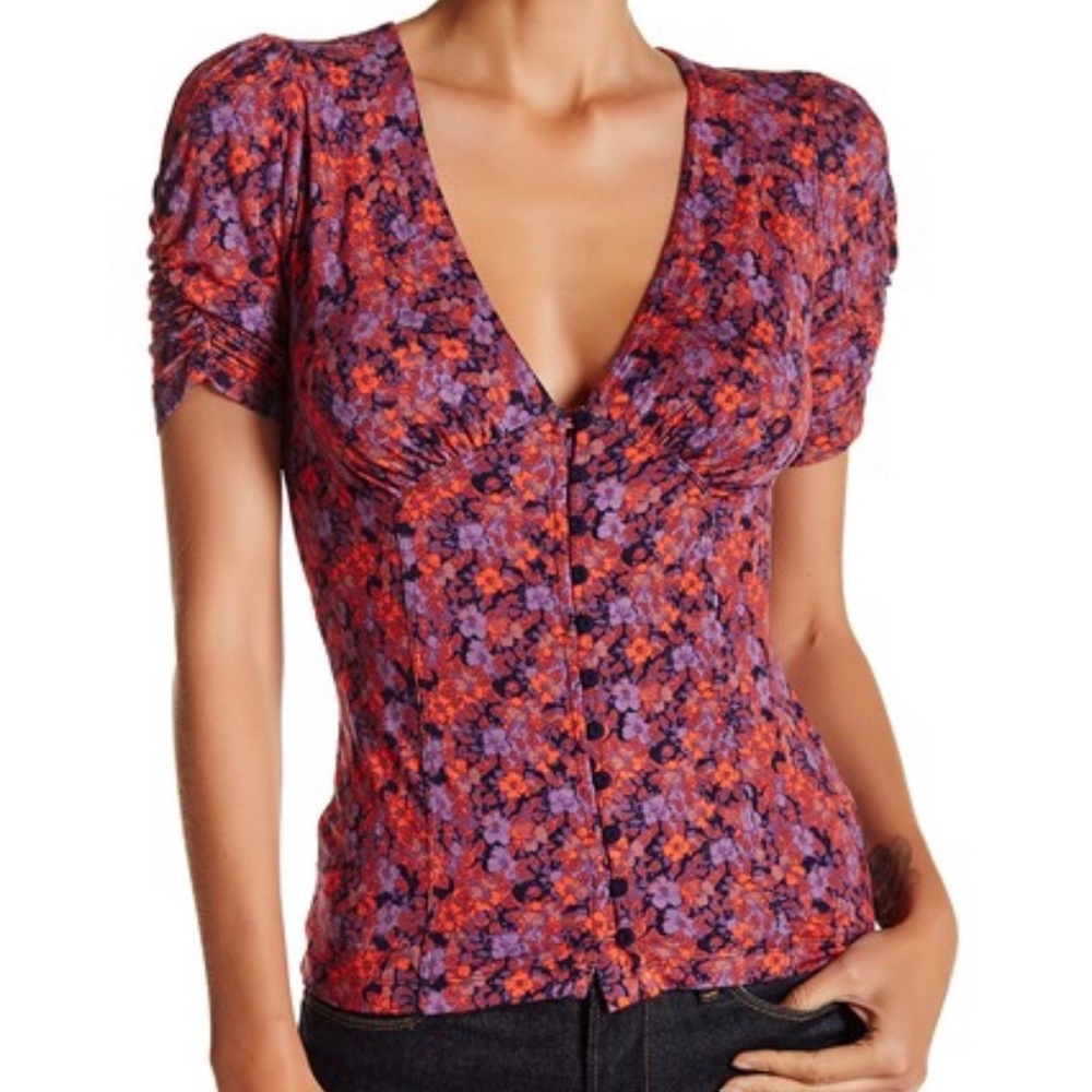 Free People Purple and Red Floral Top